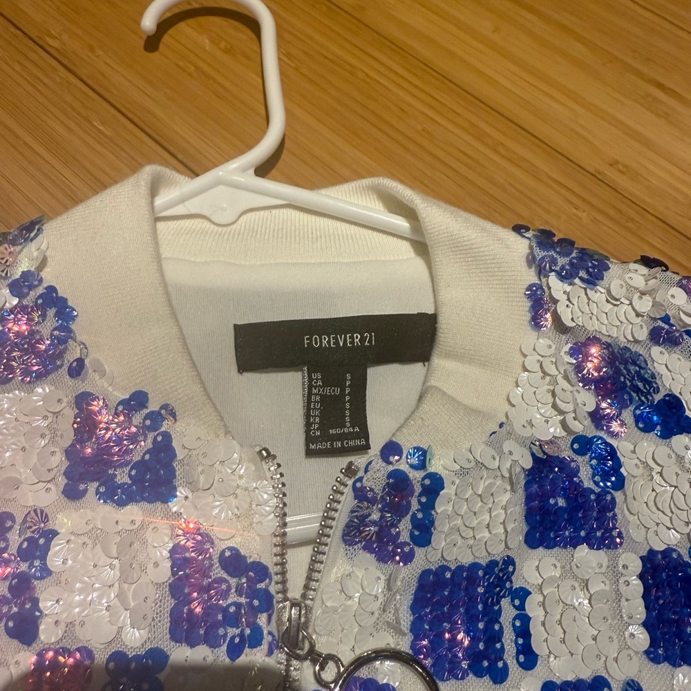 Forever 21 Blue and Purple Sequin Bomber Jacket - Picture 2 of 5